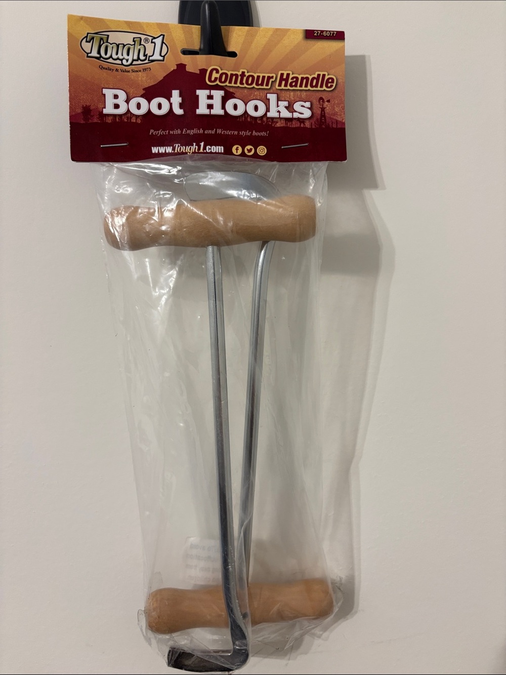 Contour Handle Boot Hooks in Natural Wood and Silver